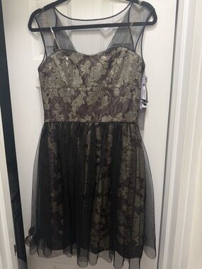 Vera Wang Black and Gold Floral Tulle Party Dress - Girls